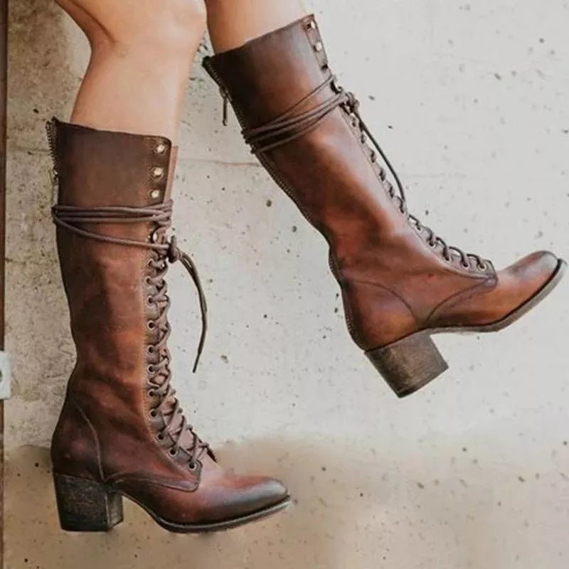 Women's Comfort Lace-Up Block-Heel Knee-High Boots — Winter