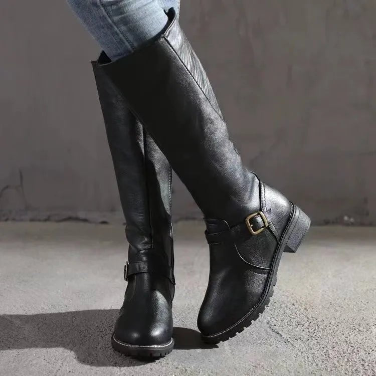 Women's Orthopedic Buckle-Strap Flat-Sole Knee-High Boots — Winter