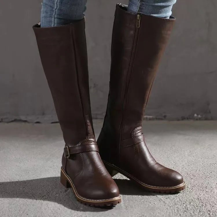 Women's Orthopedic Buckle-Strap Flat-Sole Knee-High Boots — Winter