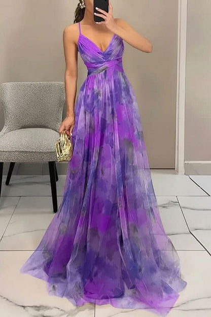 Women's multicoloured floral V-neck maxi dress with spaghetti straps and wrap waist